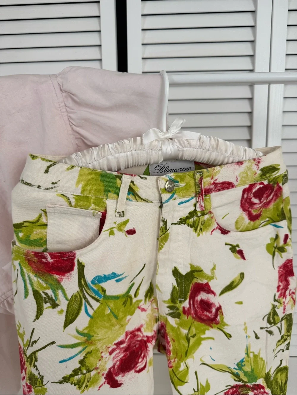 Rare Blumarine floral print straight leg denim jeans